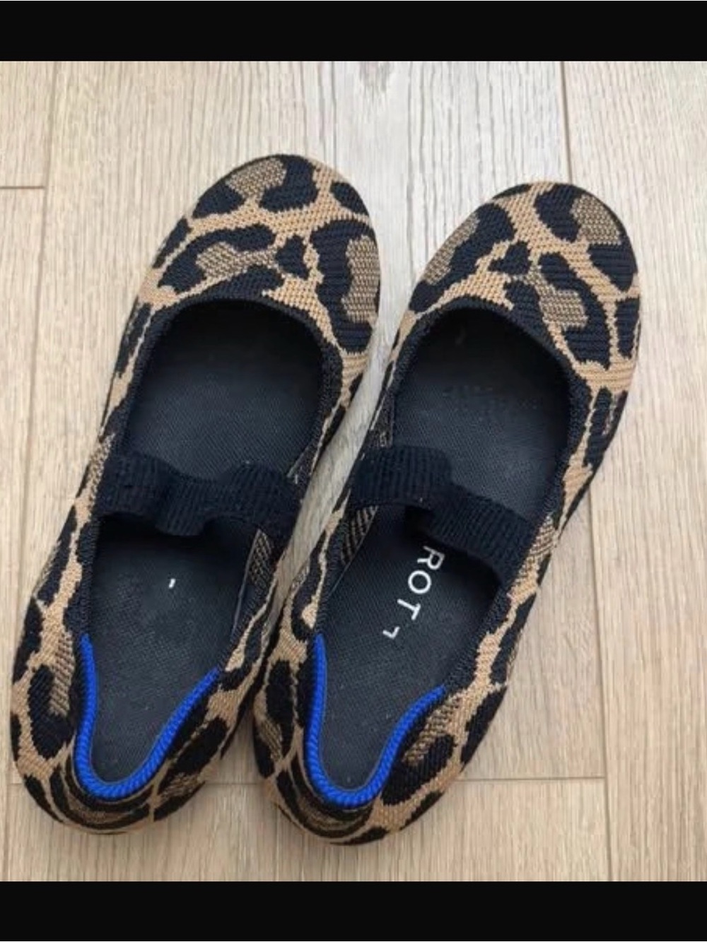 Leopard Print Ballet Flats with Black Strap Rothy’s Kids size 2